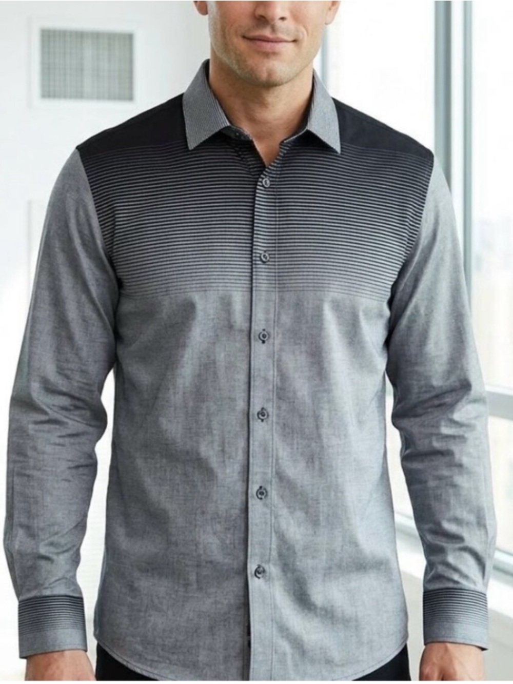 Alfani Men's Gray Gradient Stripe Button-Down Shirt
